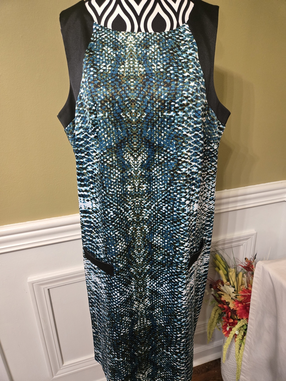 AGB Teal & Black Printed Midi Shift Dress 14